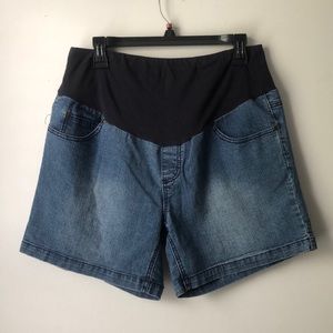 Planet Motherhood Blue Denim Cotton Panel Maternity Shorts size Large (12/14)